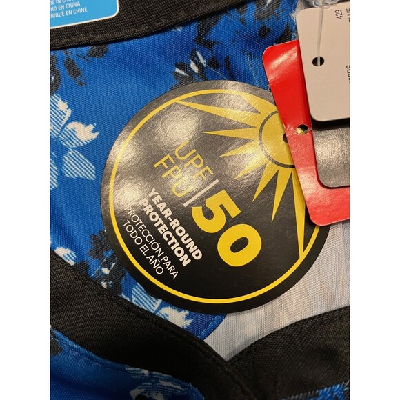 PGA Tour Womens V-neck UPF FPU 50 Blue/Black Flowered Golf Shirt Medium - Picture 3 of 9